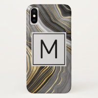 Modern Gold & Grey Agate Geode Mineral Monogram