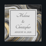 Modern Gold & Grey Agate Geode Mineral Wedding Magnet<br><div class="desc">A wedding magnet with an abstract design with an agate geode mineral pattern. Gold,  grey,  white,  and black swirl together forming elegant waves of colour. 
A light grey square with a thin black border layered over top with your text inside.
Perfect for conveying an air of class and elegance.</div>