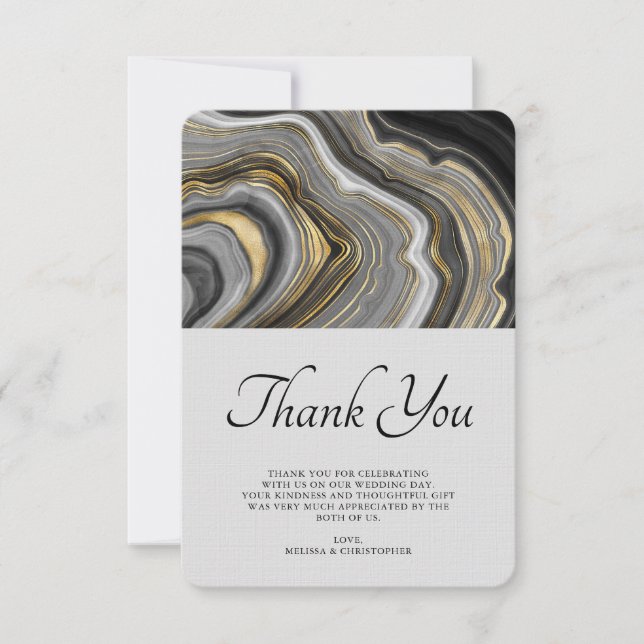 Modern Gold & Grey Agate Geode Pattern Thank You Card (Front)