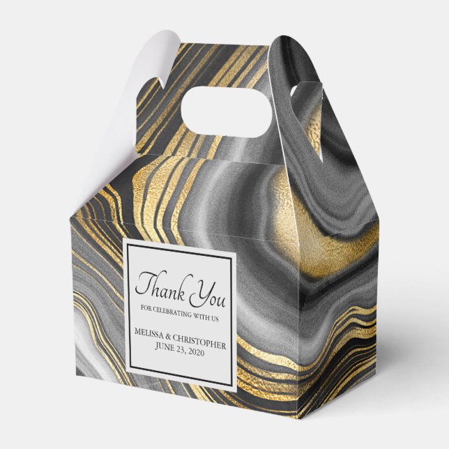 Modern Gold & Grey Agate Geode Wedding Favour Box (Front Side)