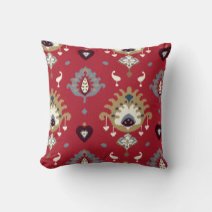 Modern gold grey red girly ikat tribal pattern cushion