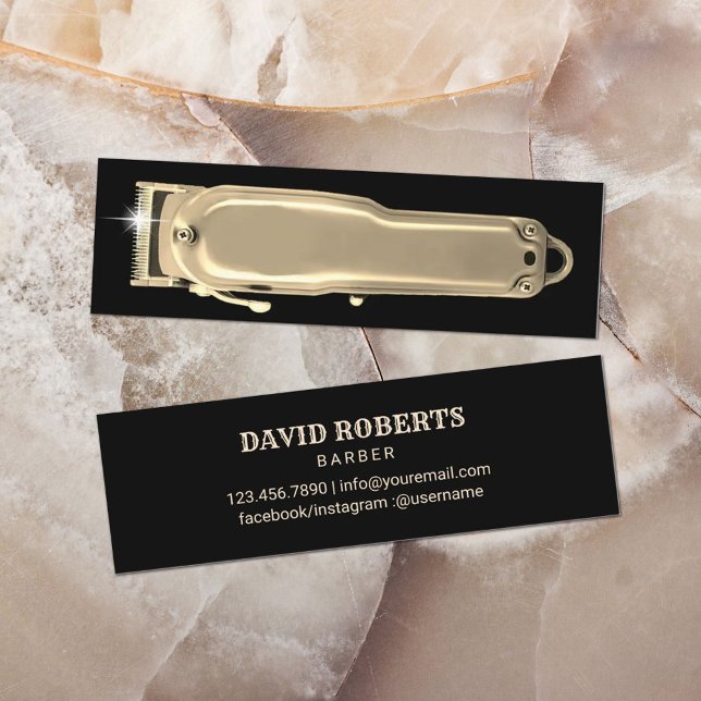 Modern Gold Hair Clipper Barber Shop Hairdresser Mini Business Card (Creator Uploaded)