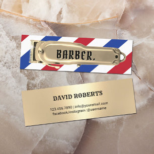 Modern Gold Hair Clipper Barber Shop Stripes Mini Business Card
