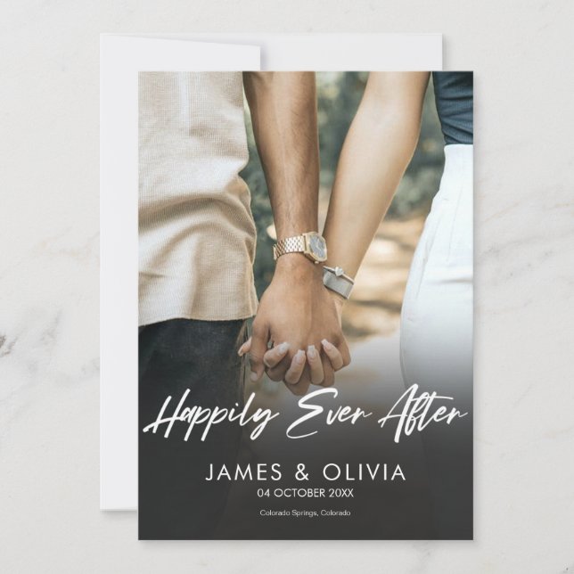 Modern Gold Hand-Lettered Photo Happily Ever After Save The Date (Front)