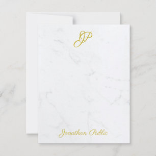 Modern Gold Hand Script Monogram Elegant Marble Card