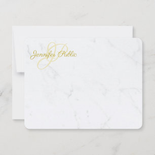Modern Gold Handwriting Script Name Elegant Marble Card