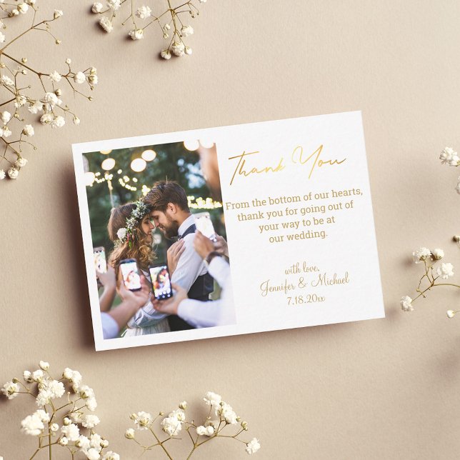 modern gold handwriting wedding photo thank you  card (Creator Uploaded)