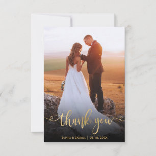 Modern Gold Handwritten Script Photo Wedding  Thank You Card
