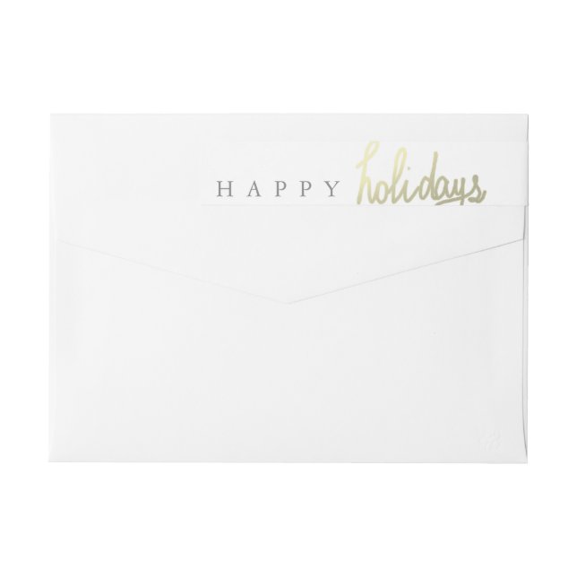 Modern Gold Happy Holidays Handwritten Script Wrap Around Label (Back)