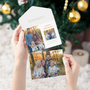 Modern Gold Happy Holidays Two-Photo All In One Invitation