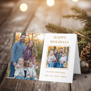Modern Gold Happy Holidays Two-Photo Holiday Card
