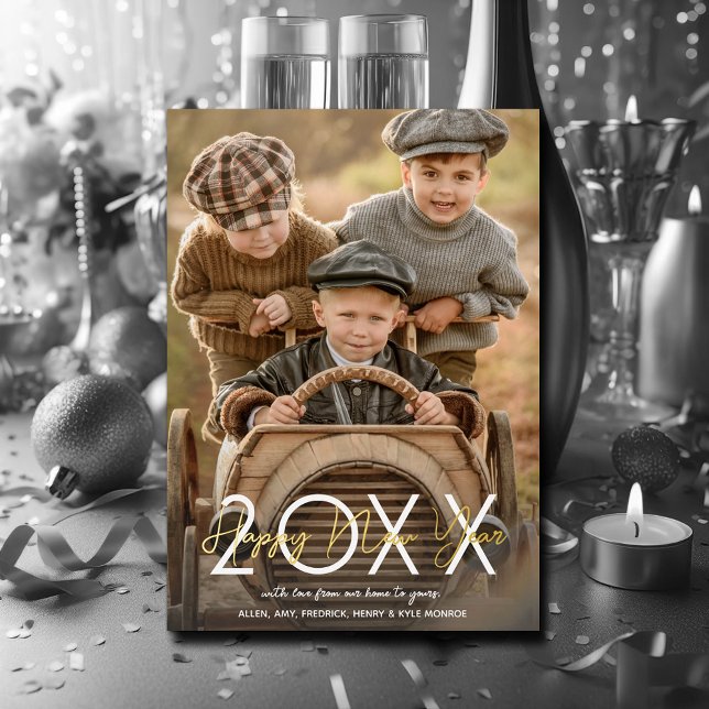 Modern Gold Happy New Year Photo (Modern Gold Happy New Year Photo Foil Holiday Cards)
