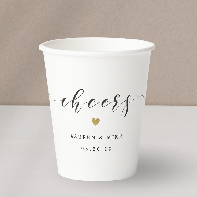 Modern Gold Heart Cheers Bridal Shower Wedding Paper Cups (Creator Uploaded)