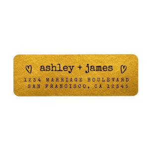 Modern Gold Heart Couple Return Address