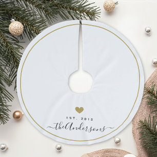 Modern Gold Heart Family Name Monogram Brushed Polyester Tree Skirt