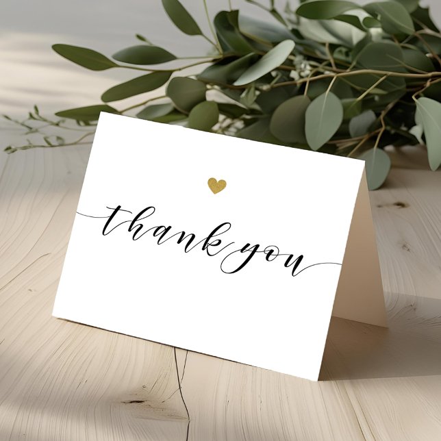 Modern Gold Heart Folded Wedding Thank You Card (Creator Uploaded)