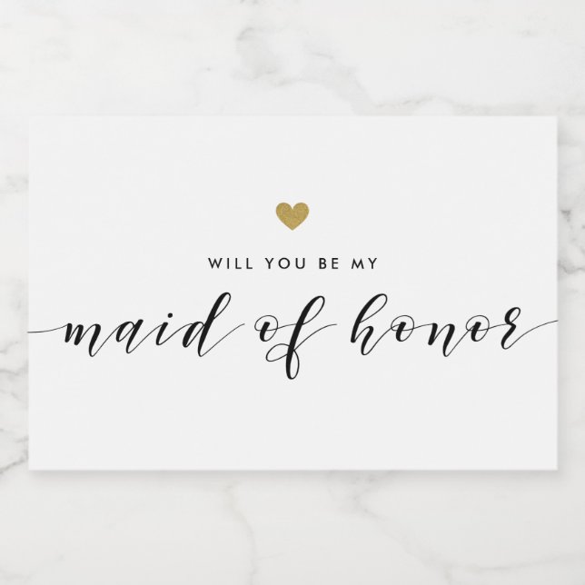 Modern Gold Heart Maid of Honour Gift Label (Single Label)