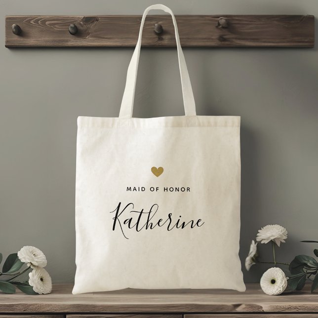 Modern Gold Heart Maid of Honour Tote Bag (Creator Uploaded)