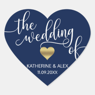 Modern Gold Heart Navy Blue THE WEDDING OF Seals