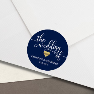 Modern Gold Heart Navy Blue THE WEDDING OF Seals
