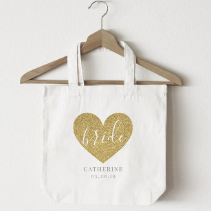 Modern Gold Heart Personalised bride Tote Bag