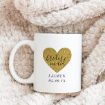 Modern Gold Heart Personalised Bridesmaid Gift Coffee Mug<br><div class="desc">Custom-designed bridesmaid coffee mug gift featuring modern hand calligraphy on stylish gold glitter heart. Personalise with your bridesmaid's name and date.</div>