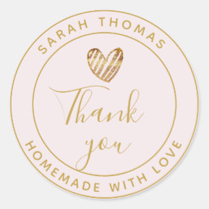 Modern Gold Heart Personalised Homemade with Love Classic Round Sticker
