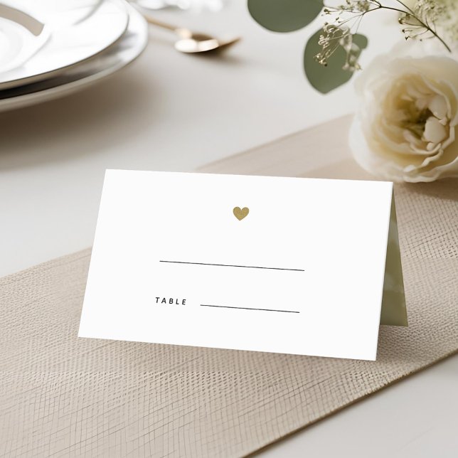 Modern Gold Heart Personalised Wedding Place Card (Creator Uploaded)