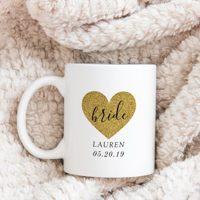 Modern Gold Heart Personalized Bride Coffee Mug (Creator Uploaded)