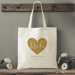 Modern Gold Heart Personalized bride Tote Bag<br><div class="desc">Custom-designed tote bag featuring gold glitter heart and modern hand calligraphy design. Personalize with bride's name.</div>