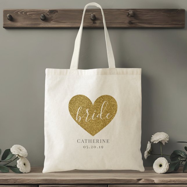 Modern Gold Heart Personalized bride Tote Bag (Creator Uploaded)