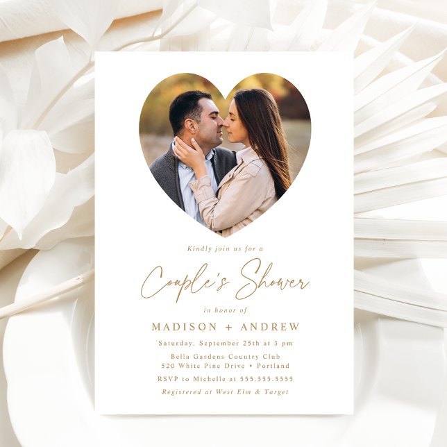 Modern Gold Heart Photo Couple's Shower Invitation (Creator Uploaded)