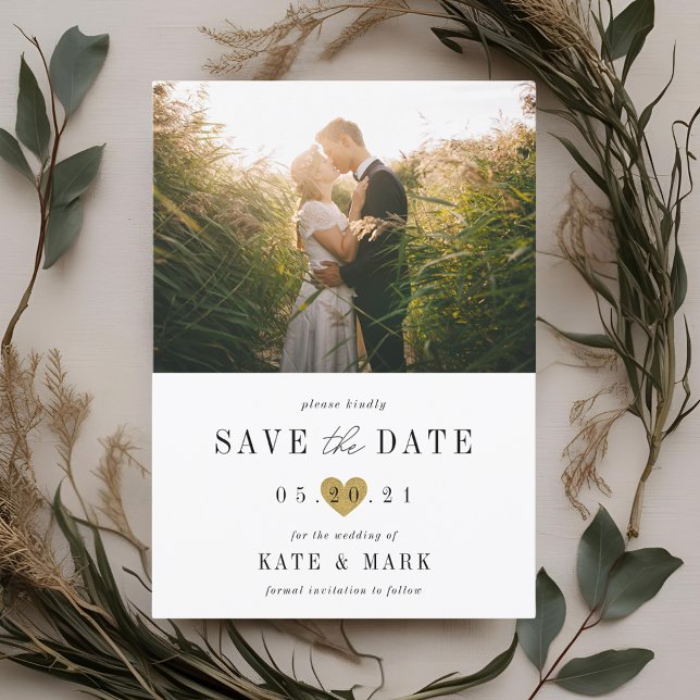 Modern Gold Heart Photo Wedding Save The Date (Creator Uploaded)