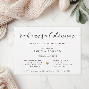 Modern Gold Heart Rehearsal Dinner Invitation
