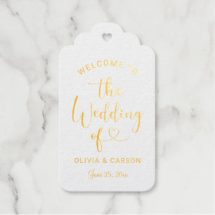 Modern Gold Heart Script Monogram Wedding Favour Gift Tags