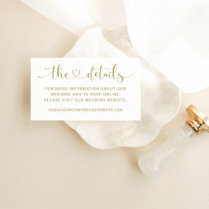 Modern Gold Heart Script Wedding Details Enclosure Card