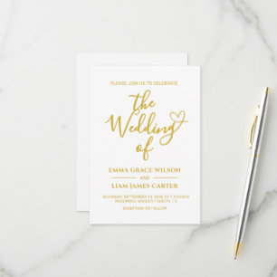 Modern Gold Heart Script Wedding Invitation