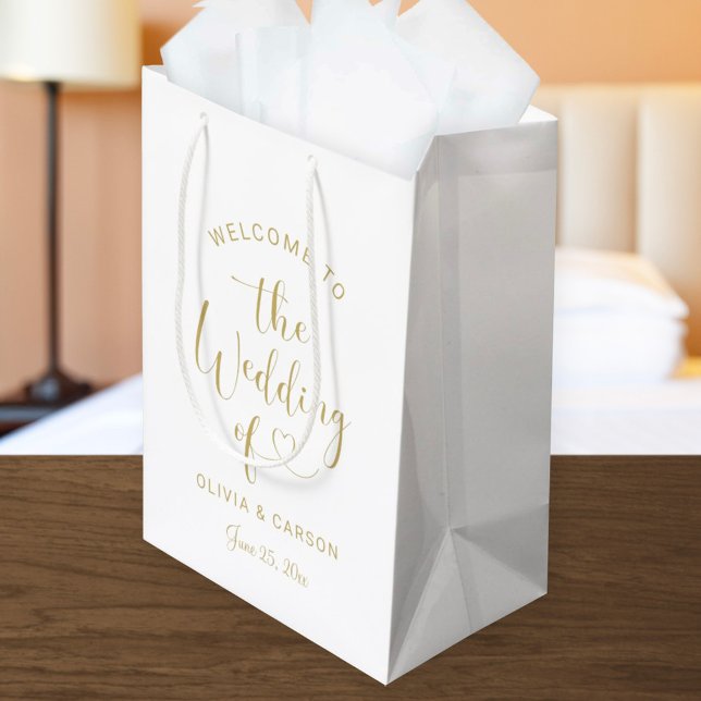Modern Gold Heart Script Wedding Welcome Medium Gift Bag (Creator Uploaded)