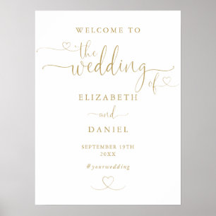 Modern Gold Heart Script Wedding Welcome Sign