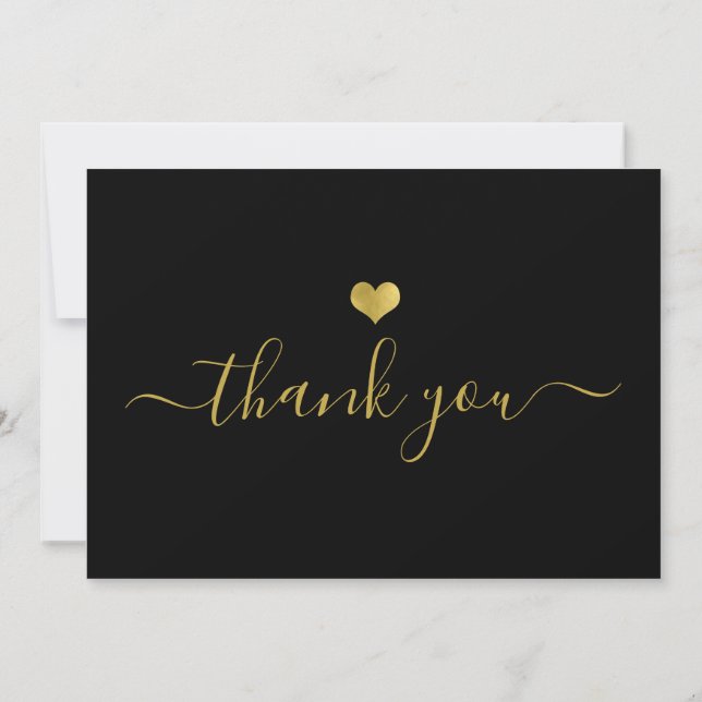Modern Gold Heart Thank You Script Invitation (Back)