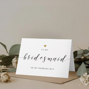 Modern Gold Heart to My Bridesmaid on Wedding Day Thank You Card