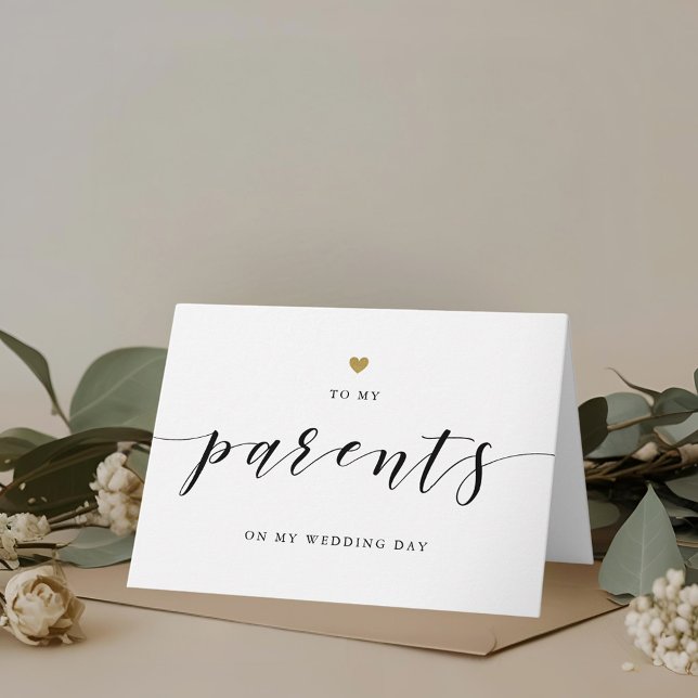 Modern Gold Heart to My Parents on My Wedding Day Thank You Card (Creator Uploaded)