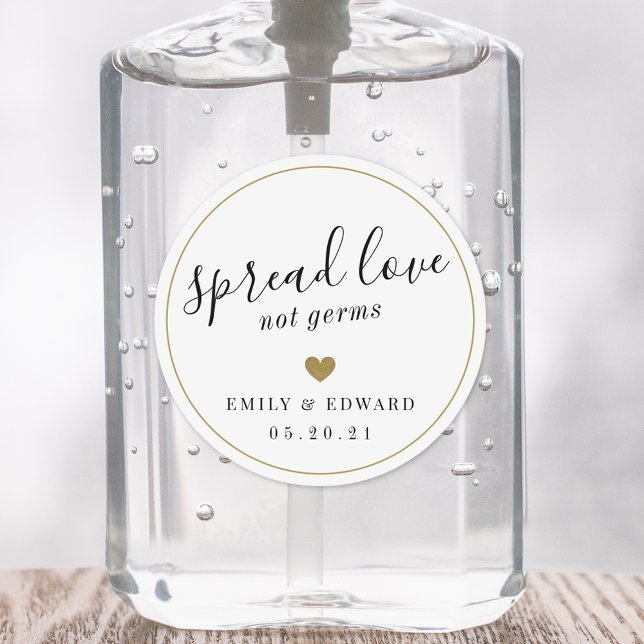 Modern Gold Heart Wedding Favour Hand Sanitizer Classic Round Sticker (Creator Uploaded)