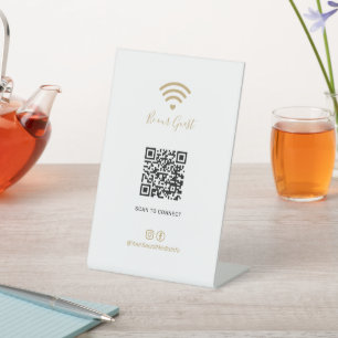 Modern Gold Heart Wifi QR code Social Media Sign