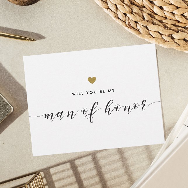Modern Gold Hearts Be My Man of Honour Invitation (Creator Uploaded)