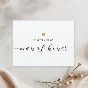 Modern Gold Hearts Be My Man of Honour Invitation Postcard