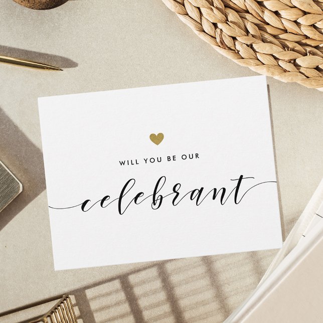 Modern Gold Hearts Be Our Celebrant Invitation Postcard (Creator Uploaded)