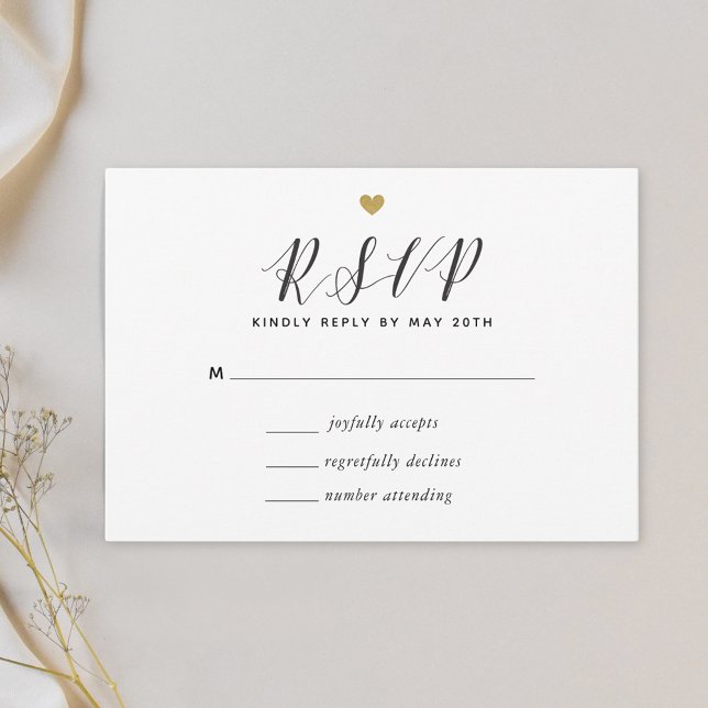 Modern Gold Hearts Wedding RSVP Card (Creator Uploaded)
