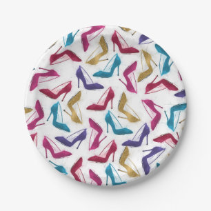 Modern Gold High Heels Watercolor Paper Plate