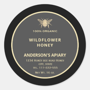 Modern gold honey bee honey jar classic round sticker